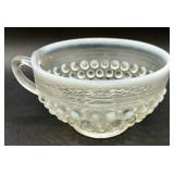 Set of 8 Vintage Opalescent Hobnail Teacups and Saucers