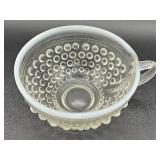 Set of 8 Vintage Opalescent Hobnail Teacups and Saucers