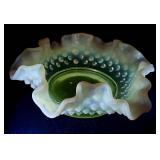 Collection of Vintage Opalescent Hobnail Trinket Boxes and Dishes