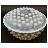 Collection of Vintage Opalescent Hobnail Trinket Boxes and Dishes