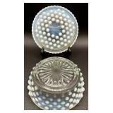 Collection of Vintage Opalescent Hobnail Trinket Boxes and Dishes