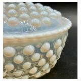Collection of Vintage Opalescent Hobnail Trinket Boxes and Dishes