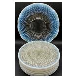 8 Vintage Opalescent 8.5' Hobnail Plates and 10.75' Serving Plate