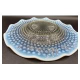 8 Vintage Opalescent 8.5' Hobnail Plates and 10.75' Serving Plate