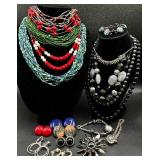 Assortment of Beaded Necklaces, Bracelets, Earrings and Brooch