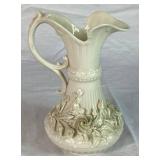 Antique Belleek Black Mark Irish Porcelain Bacchus Pitchers, Aberdeen Pitcher and Flower Basket
