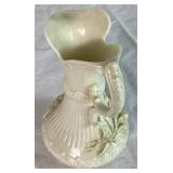 Antique Belleek Black Mark Irish Porcelain Bacchus Pitchers, Aberdeen Pitcher and Flower Basket