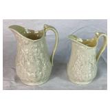 Antique Belleek Black Mark Irish Porcelain Bacchus Pitchers, Aberdeen Pitcher and Flower Basket