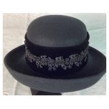 Two Vintage Women's Hats - Black Wool USA and Betmar New York Pink Straw