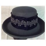 Two Vintage Women's Hats - Black Wool USA and Betmar New York Pink Straw