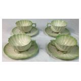 Green Neptune Belleek Porcelain Cabaret Tea Set 3rd Mark Black