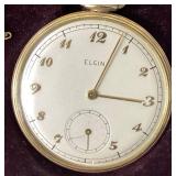 Vintage Elgin 546 Open Face Pocket Watch with 15 Jewel Movement in Original Box 10Kt Gold Filled Case