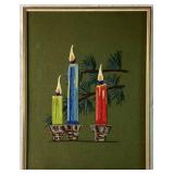 Vintage Currier & Ives 'Central Park in the Winter' Print and Candle Crewel Embroidery Artwork