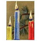 Vintage Currier & Ives 'Central Park in the Winter' Print and Candle Crewel Embroidery Artwork