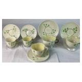 Collection of Belleek Shamrock Teacups & Saucers - Various Years & Marks