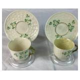 Collection of Belleek Shamrock Teacups & Saucers - Various Years & Marks