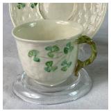 Collection of Belleek Shamrock Teacups & Saucers - Various Years & Marks