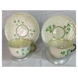 Collection of Belleek Shamrock Teacups & Saucers - Various Years & Marks