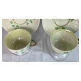 Collection of Belleek Shamrock Teacups & Saucers - Various Years & Marks