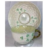 Collection of Belleek Shamrock Teacups & Saucers - Various Years & Marks