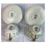 Collection of Belleek Shamrock Teacups & Saucers - Various Years & Marks