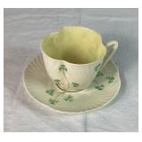 Collection of Belleek Shamrock Teacups & Saucers - Various Years & Marks