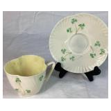 Collection of Belleek Shamrock Teacups & Saucers - Various Years & Marks
