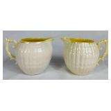 Black Mark Belleek Ribbon & Bow Open Sugar Dish, Limpet Creamers, Ivy Yellow Mini Pitcher and Scalloped Seashell Bowl