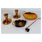 5 Piece Assortment of Coppercraft Guild Candle Stands & Trinket Dish plus a Brass and Copper Candle Snuffer