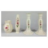 Belleek Ireland Country Trellis Pink Lily Candlestick Holders and Vases - Blue 8th Mark