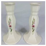 Belleek Ireland Country Trellis Pink Lily Candlestick Holders and Vases - Blue 8th Mark