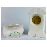 Belleek Glenveigh Mantel Clock 7th Mark and Belleek Nadine Fruit Bowl Black Millennium 2000