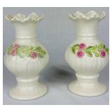 Vintage Irish Belleek Porcelain Bundle of Pink Candy Tray and Vases