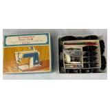 Vintage Singer Touch & Sew Special Zig-Zag Model 638, Singer Accessories Box plus Round Wood Barrel 3 Leg Vintage Sewing Box