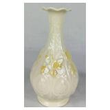 Belleek Bundle of Yellow Luster & Cream Lily of the Valley Plateau Bowl 5.5' W , 7' Grapevine Vase, Ivy & Berries Yellow Luster Pitcher 6' H and 4' Boat of Waves Salt Boat