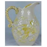 Belleek Bundle of Yellow Luster & Cream Lily of the Valley Plateau Bowl 5.5' W , 7' Grapevine Vase, Ivy & Berries Yellow Luster Pitcher 6' H and 4' Boat of Waves Salt Boat