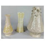 Belleek 7' and 10' Nile Polcelain Vases with Calla Lily and Leaf Motifs plus Cream Celtic Lace Embossed Vase