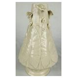Belleek 7' and 10' Nile Polcelain Vases with Calla Lily and Leaf Motifs plus Cream Celtic Lace Embossed Vase