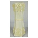 Belleek 7' and 10' Nile Polcelain Vases with Calla Lily and Leaf Motifs plus Cream Celtic Lace Embossed Vase