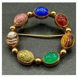 Henry Gorman Mid-Century Scarab Circle Brooch 1/20 12KT Gold Filled and Vintage Winard 12KT Gold Filled Scarab Bracelet