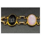 Vintage Majestime Eqyptian Scarabs Watch and Vintage Green Scarab Oval Gold Filled Twist On Earrings