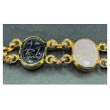 Vintage Majestime Eqyptian Scarabs Watch and Vintage Green Scarab Oval Gold Filled Twist On Earrings