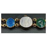 Vintage Majestime Eqyptian Scarabs Watch and Vintage Green Scarab Oval Gold Filled Twist On Earrings