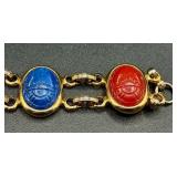Vintage Majestime Eqyptian Scarabs Watch and Vintage Green Scarab Oval Gold Filled Twist On Earrings