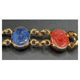 Vintage Majestime Eqyptian Scarabs Watch and Vintage Green Scarab Oval Gold Filled Twist On Earrings