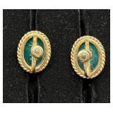 Vintage Majestime Eqyptian Scarabs Watch and Vintage Green Scarab Oval Gold Filled Twist On Earrings