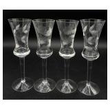 Vintage Etched Crystal Decanter and Set of 4 Flute Glasses