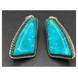 Turquoise &  Sterling Silver Clip On Earrings and Sterling Necklace with Charms