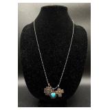 Turquoise &  Sterling Silver Clip On Earrings and Sterling Necklace with Charms