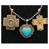 Turquoise &  Sterling Silver Clip On Earrings and Sterling Necklace with Charms